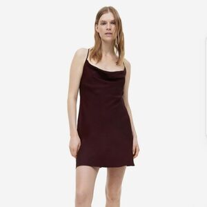 NWT, H&M • Satin Cowl Neck Mini Slip Dress, Size XS